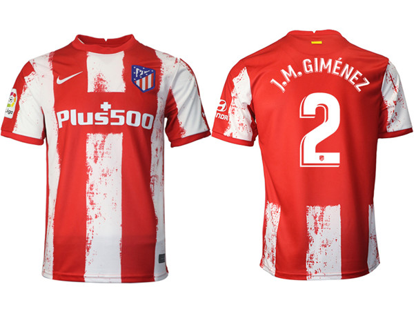 Men's Athletic De Madrid #2 José Giménez Red/White Home Soccer Jersey